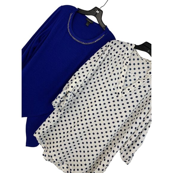 Lot of 2 Sz Large Liberty Love dot Top + B Design Royal Blue Knit Top 8834 - Picture 1 of 14